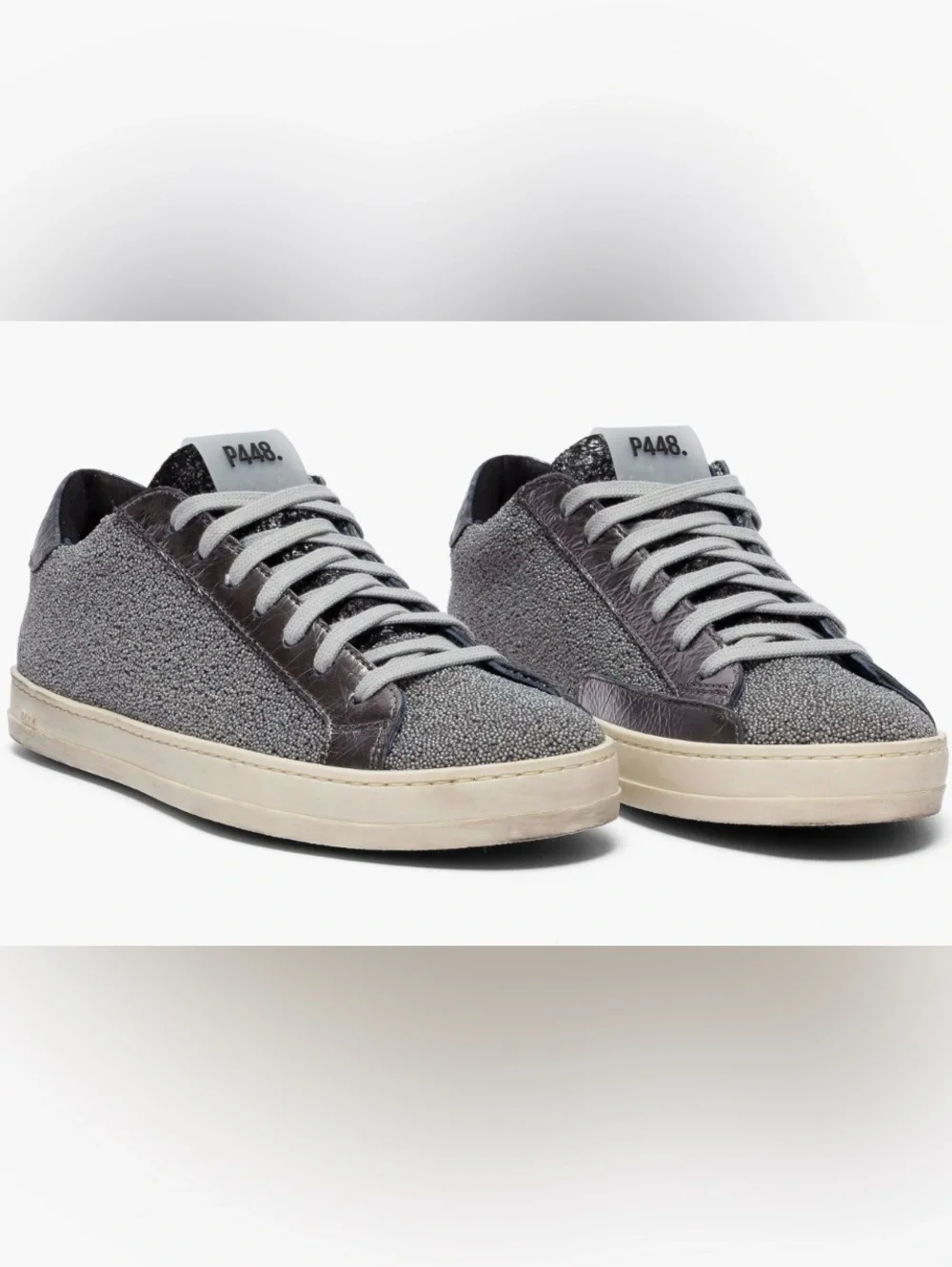 P448 John Sneakers in Sparkling Silver & Black Glitter Sz 6